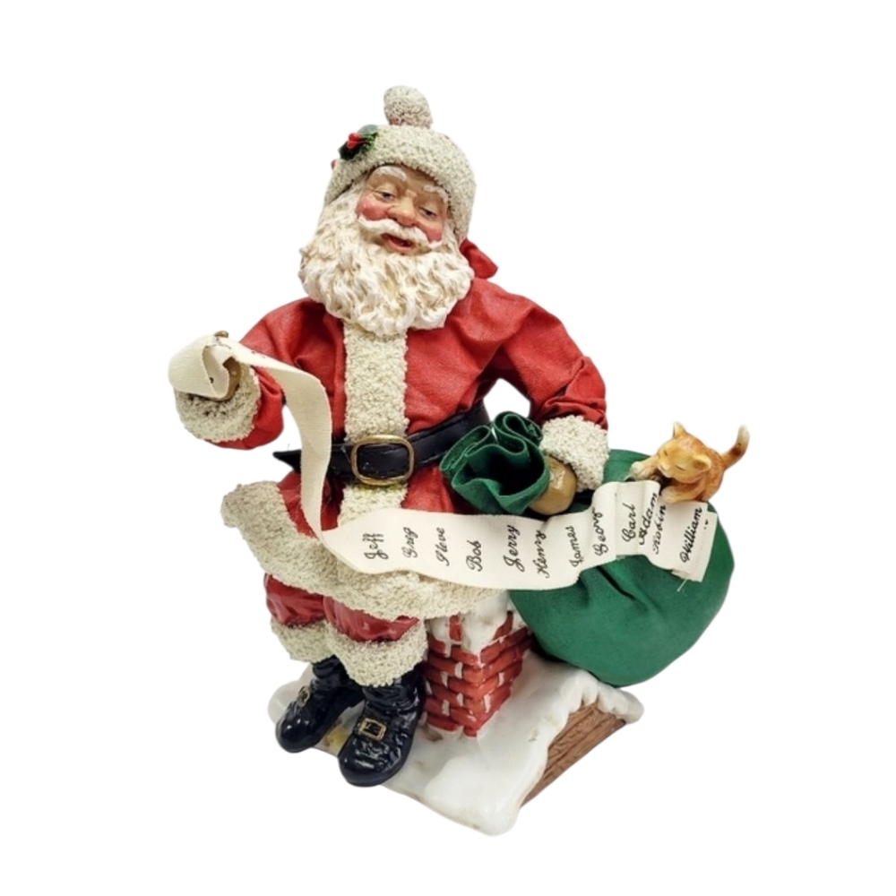 Vintage Santa by Clothtique for Possible Dreams Santa on Roof Top W/List & Kitty